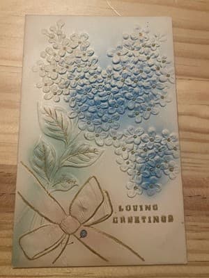 Embossed Floral Loving Greetings Postcard Blue Gold Dots Vintage Unposted Antiqu - Image 1