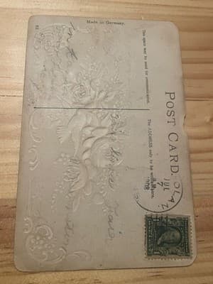 Vintage Embossed Postcard To My Little Girl Made in Germany 1908 Floral Dove - Thumbnail 2