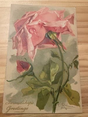 Vintage Rose Postcard Friendship Greetings Unposted Floral Flower Art Postcard - Image 1