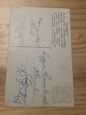 Vintage Antique 1909 Embossed Birthday Postcard White Lily Gold Foil Embossed - Thumbnail 2