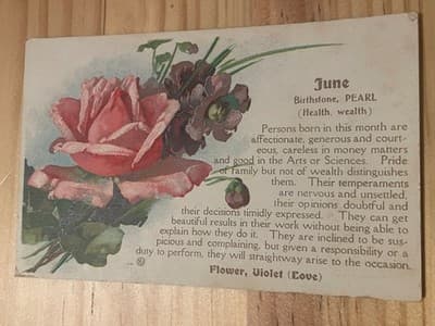 Vintage 1909 June Birthstone Pearl Postcard Rose Embossed Floral Postmarked - Image 1