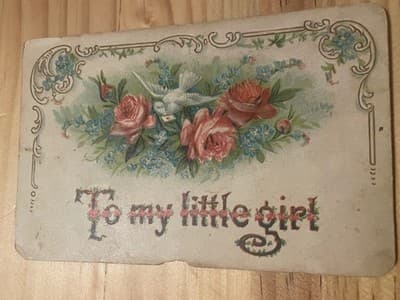 Vintage Embossed Postcard To My Little Girl Made in Germany 1908 Floral Dove - Image 1