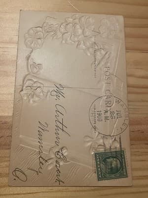 Vintage 1909 June Birthstone Pearl Postcard Rose Embossed Floral Postmarked - Thumbnail 2