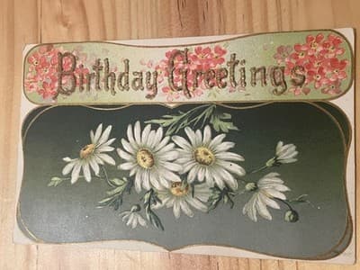 Vintage Embossed Birthday Greetings Postcard Daisies Floral Antique Used 1912 - Image 1