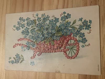 Vintage Embossed Floral Cart Postcard Forget Me Nots Blue Pink 1 Cent Stamp - Image 1