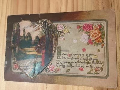 Vintage Embossed Heart Poem Postcard Hand Colored Roses Greeting Postally Used - Image 1