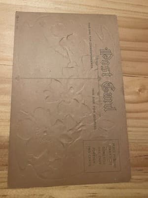 Vintage Embossed Floral Postcard Divided Back Unposted Gold Church Cottage - Thumbnail 2