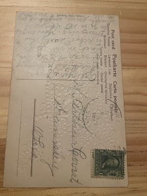 Vintage Embossed Floral Cart Postcard Forget Me Nots Blue Pink 1 Cent Stamp - Thumbnail 2