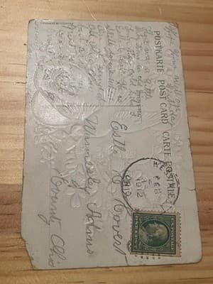 Vintage Embossed Birthday Postcard Dove Roses Gold Accents 1912 Postmark Stamped - Thumbnail 2
