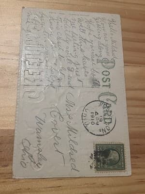 Vintage 1910 Embossed Birthday Postcard Printed in Germany Ornate Red Gold - Thumbnail 2