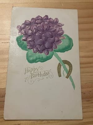 Vintage Embossed Birthday Postcard Purple Lilac Flower Horseshoe Divided Back - Image 1