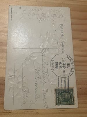 Vintage 1909 Birthday Postcard Embossed Best Birthday Greetings Wamsley OH - Thumbnail 2