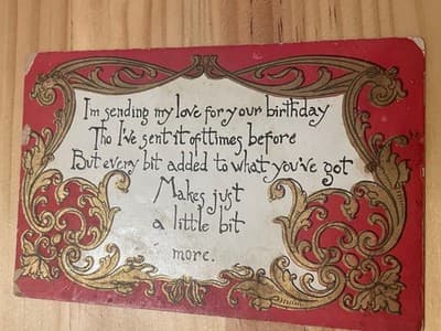 Vintage 1910 Embossed Birthday Postcard Printed in Germany Ornate Red Gold - Image 1