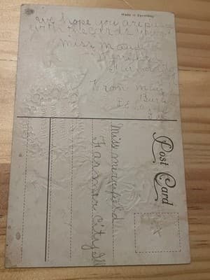 Vintage Embossed Birthday Postcard Made in Germany Floral Basket Gold Accents - Thumbnail 2