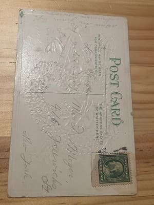 Vintage Embossed Birthday Postcard Swans Roses Gold Accents Mailed 1c Stamp - Thumbnail 2
