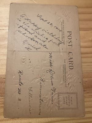 Vintage Birthday Greetings Postcard Pansies Birds Embossed Handwritten 1910 - Thumbnail 2