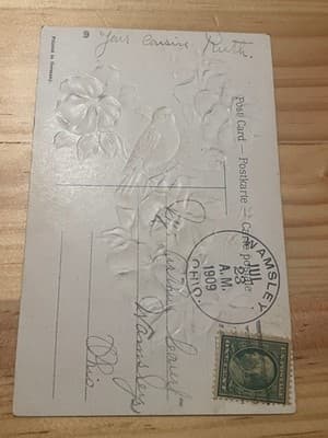 Vintage 1909 Embossed Birthday Postcard Remembrance on Your Birthday Floral - Thumbnail 2
