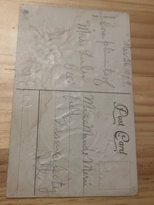 Antique 1909 Birthday Greetings Postcard Embossed Floral Handwritten Glitter - Thumbnail 2