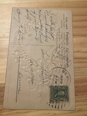 Vintage Embossed Birthday Greetings Postcard Pansies Birds Mailed 1c Stamp - Thumbnail 2