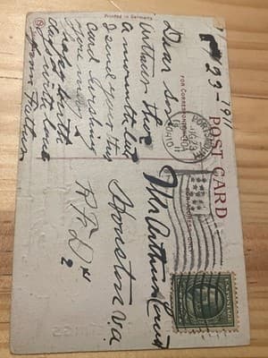 Vintage 1910 Birthday Postcard Printed in Germany Embossed Gold Cottage Used - Thumbnail 2