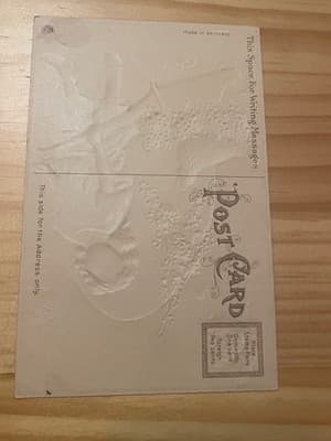Embossed Easter Postcard Made in Germany Hand Tinted Woman Flowers Divided Back - Thumbnail 2