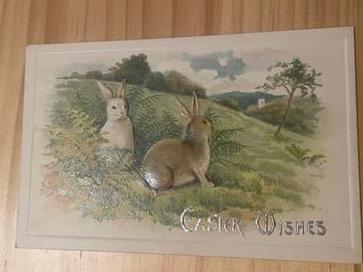 Vintage Easter Rabbit Postcard 1921 Greenville Ohio 1c Stamp Series 272 Embossed - Image 1
