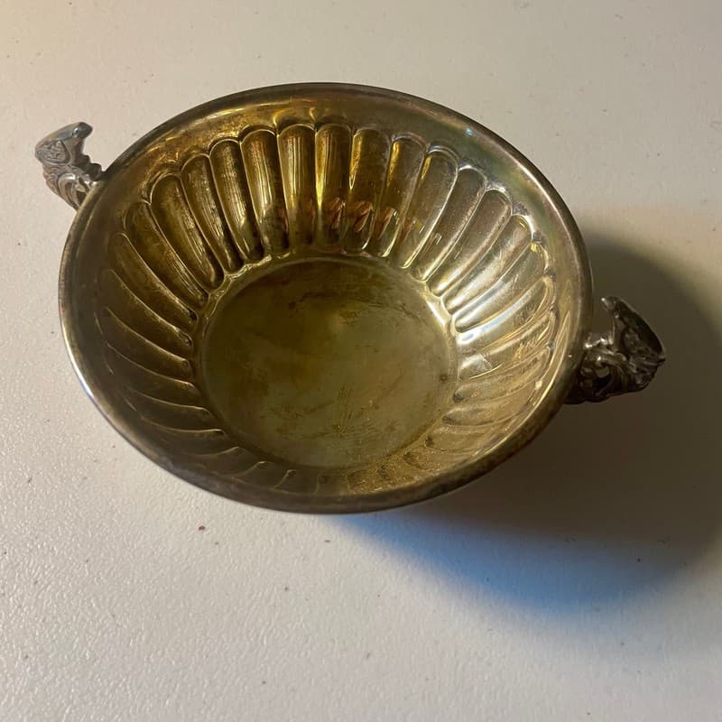 Midcentury Mexican sterling silver double peacock handled bowl by AOM for Tane O - Image 1