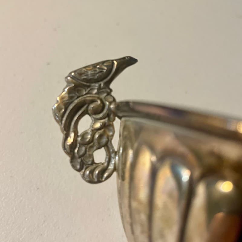 Midcentury Mexican sterling silver double peacock handled bowl by AOM for Tane O - Thumbnail 3