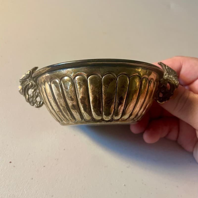 Midcentury Mexican sterling silver double peacock handled bowl by AOM for Tane O - Thumbnail 5