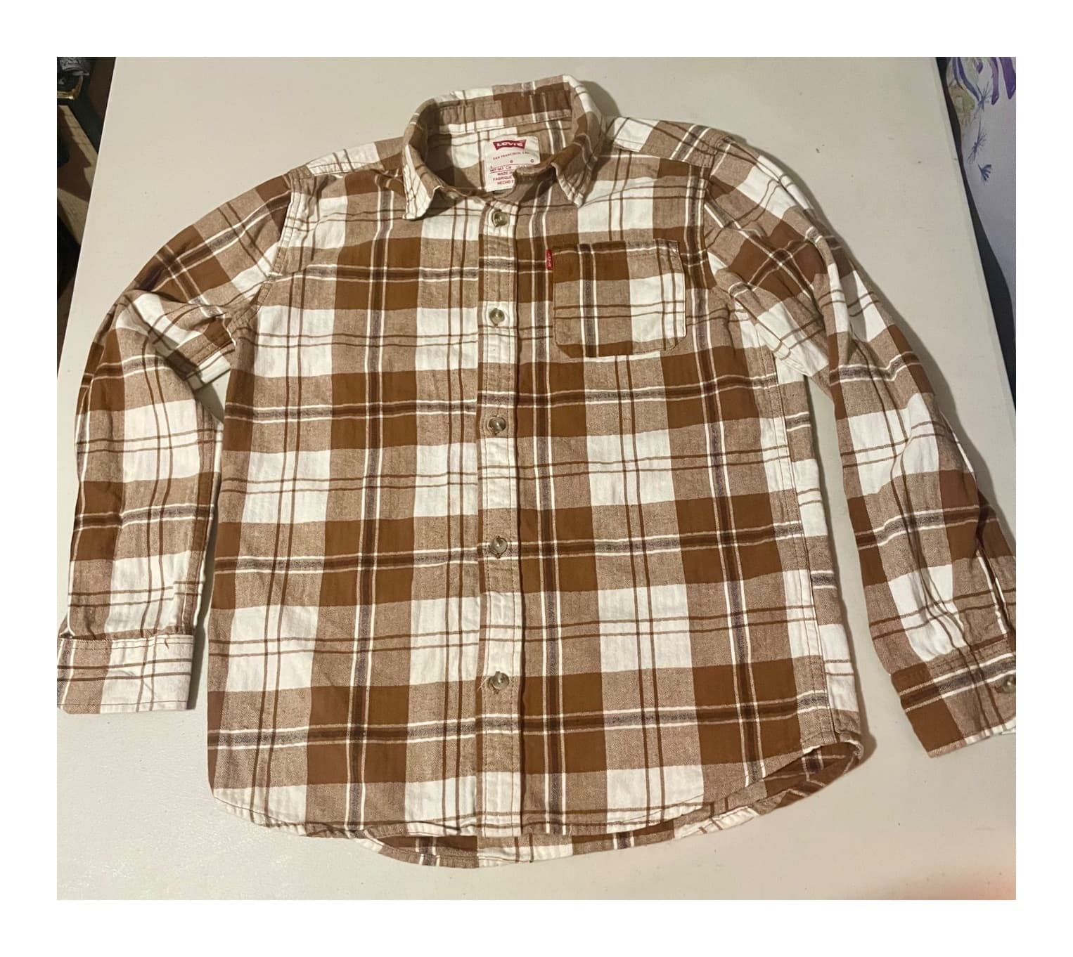 Levi's Brown Plaid Long Sleeve Youth Large Shirt Size 12-13 Yrs Made in Kenya - Image 1