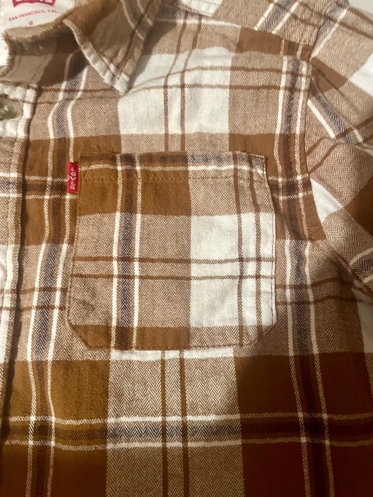 Levi's Brown Plaid Long Sleeve Youth Large Shirt Size 12-13 Yrs Made in Kenya - Thumbnail 7