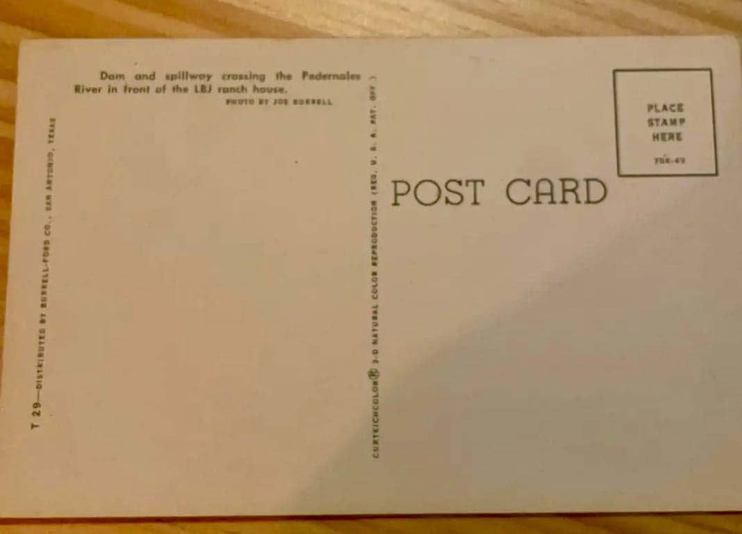 Postcard LBJ Ranch House Spillway Old Car Pedernales River Texas - Thumbnail 2