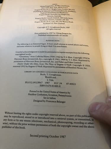 World's End T. Coraghessan Boyle Hardcover 2nd Printing Of First Edition - Thumbnail 3