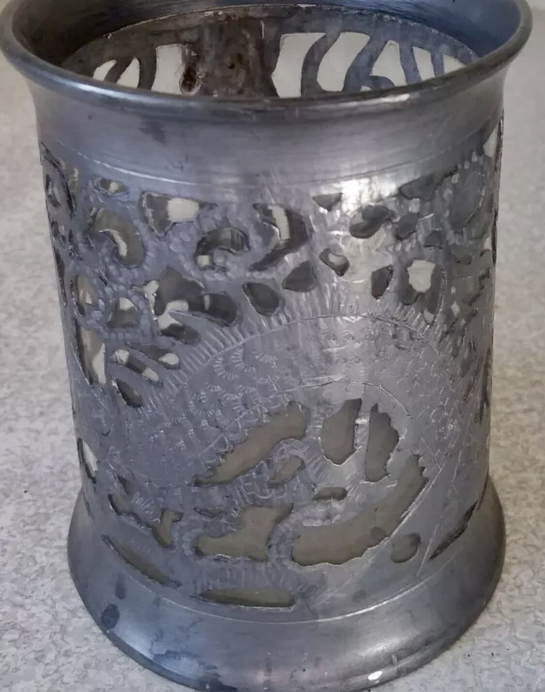 ANTIQUE / VINTAGE PEWTER ALE / BEER TANKARD W/ CUT OUT DRAGON CHINESE SENGHENG - Thumbnail 2