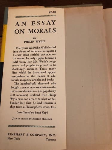 An essay on morals 1st Edition HC 1947 Philip Wylie Tokyo Ministry Of War Dept - Thumbnail 2