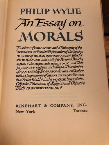 An essay on morals 1st Edition HC 1947 Philip Wylie Tokyo Ministry Of War Dept - Thumbnail 4
