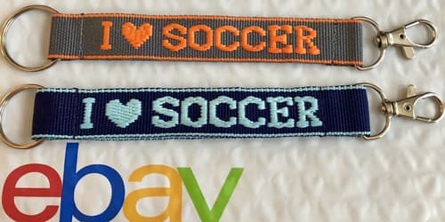 I ❤️SOCCER Personalized Embroidered Strap Key Rings Keychains w Attachment Clasp - Image 1