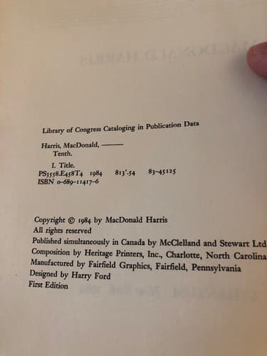 TENTH Macdonald Harris 1st Edition Hardcover Ex Library Reading Copy - Thumbnail 3