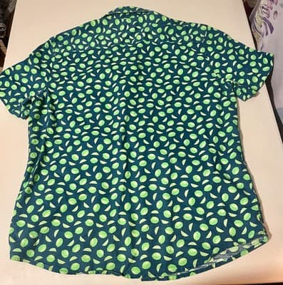 St. John's Bay Shirt Mens Large Blue Lime Print Short Sleeve Button Up Casual - Thumbnail 4