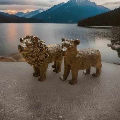 Lion & Bear Resin Figures - Image 1