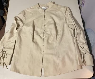Adrianna Papell Jacket Womens 16W Beige Linen Blend Button Front Lace Up Waist - Image 1