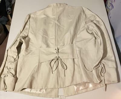 Adrianna Papell Jacket Womens 16W Beige Linen Blend Button Front Lace Up Waist - Thumbnail 8
