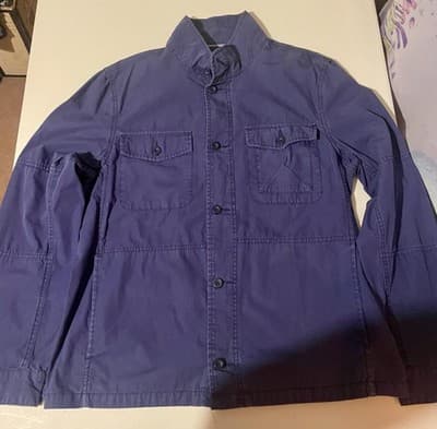 Merona Military Jacket Mens Large Blue Cotton Canvas Button Front Field Casual - Image 1