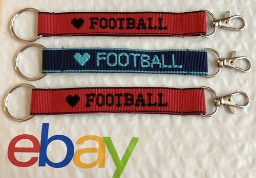 ❤️FOOTBALL Personalized Embroidered Strap Key Rings Keychains w Attachment Clasp - Image 1