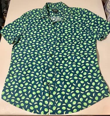 St. John's Bay Shirt Mens Large Blue Lime Print Short Sleeve Button Up Casual - Image 1