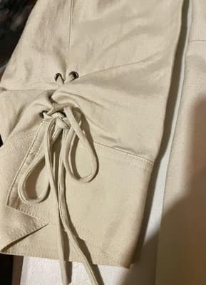 Adrianna Papell Jacket Womens 16W Beige Linen Blend Button Front Lace Up Waist - Thumbnail 3
