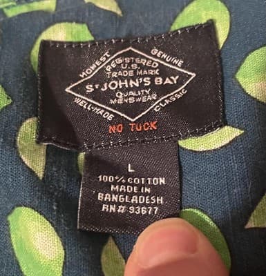 St. John's Bay Shirt Mens Large Blue Lime Print Short Sleeve Button Up Casual - Thumbnail 3
