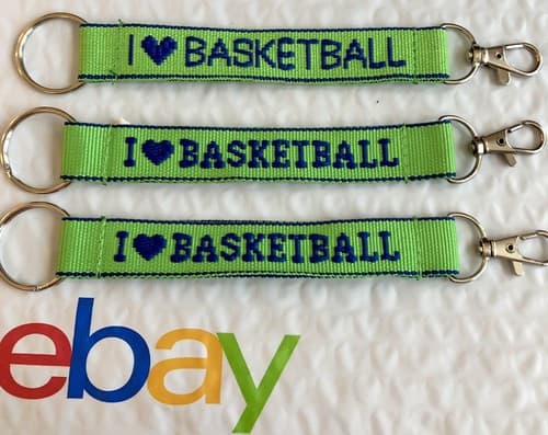 ❤️ BASKETBALL Personalized Embroidered Strap Key Ring Keychain Attachment Clasp - Image 1