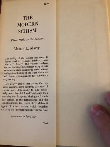 The Modern Schism: Three Paths to the Secular 1st Edition Hardcover 1969 - Thumbnail 2