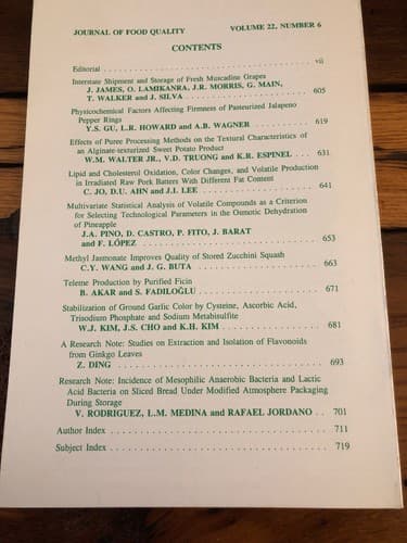 Journal of Food Quality Vol 22, #6 1999 Softcover - Thumbnail 4